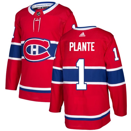 Adidas Men Montreal Canadiens 1 Jacques Plante Red Home Authentic Stitched NHL Jersey